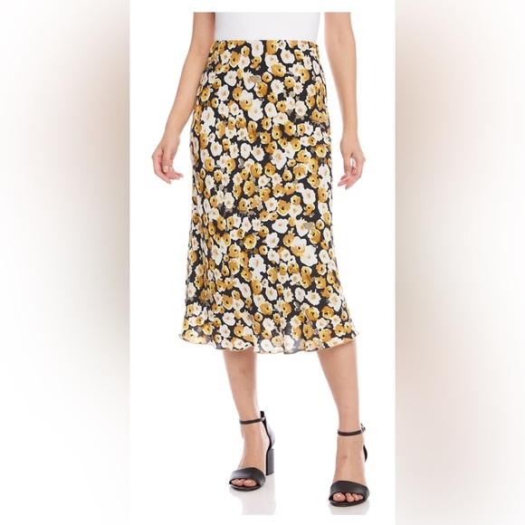 Karen Kane | Skirts | Karen Kane Gia Gold White Black Floral Midi Skirt